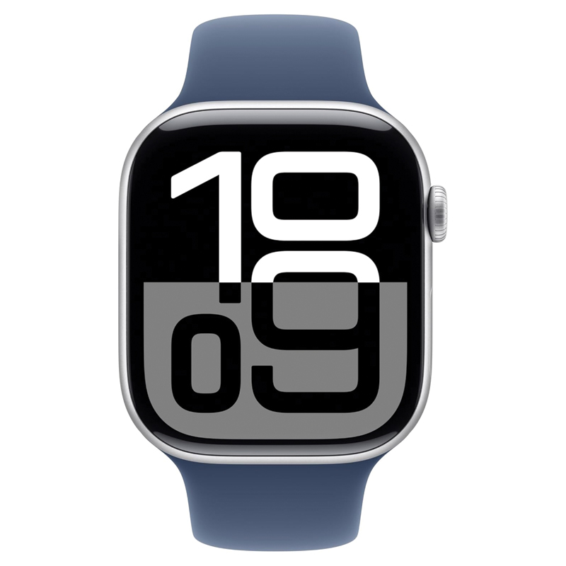 Apple Watch Series 10 GPS + Cellular 42mm Silver Aluminium Case – Denim Sport Band – S/M – MWX33QA/A