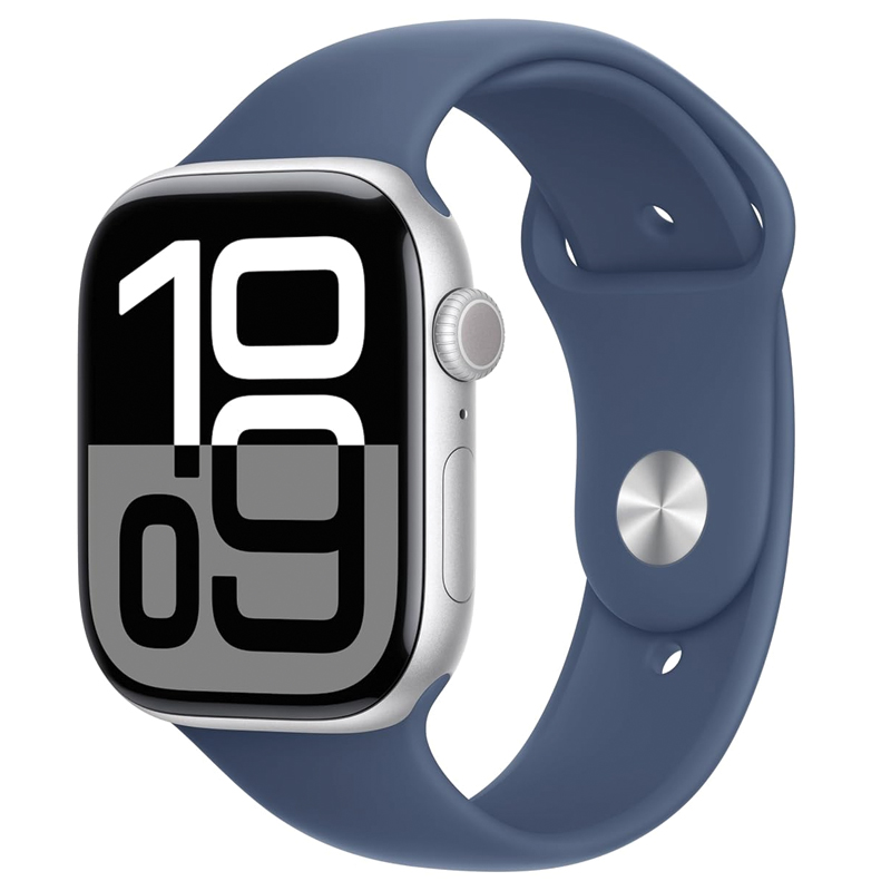 Apple Watch Series 10 GPS + Cellular 46mm Silver Aluminum Case with Denim Sport Band M/L – MWY13