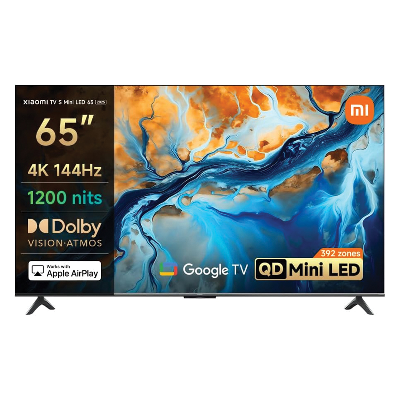 Xiaomi TV S Mini LED 2025 – 65″ (Bright 4K QD-MiniLED display with accurate color | 144Hz refresh rate | Premium metal finish with ultra slim-bezel design | Powerful AI engine for image enhancement)