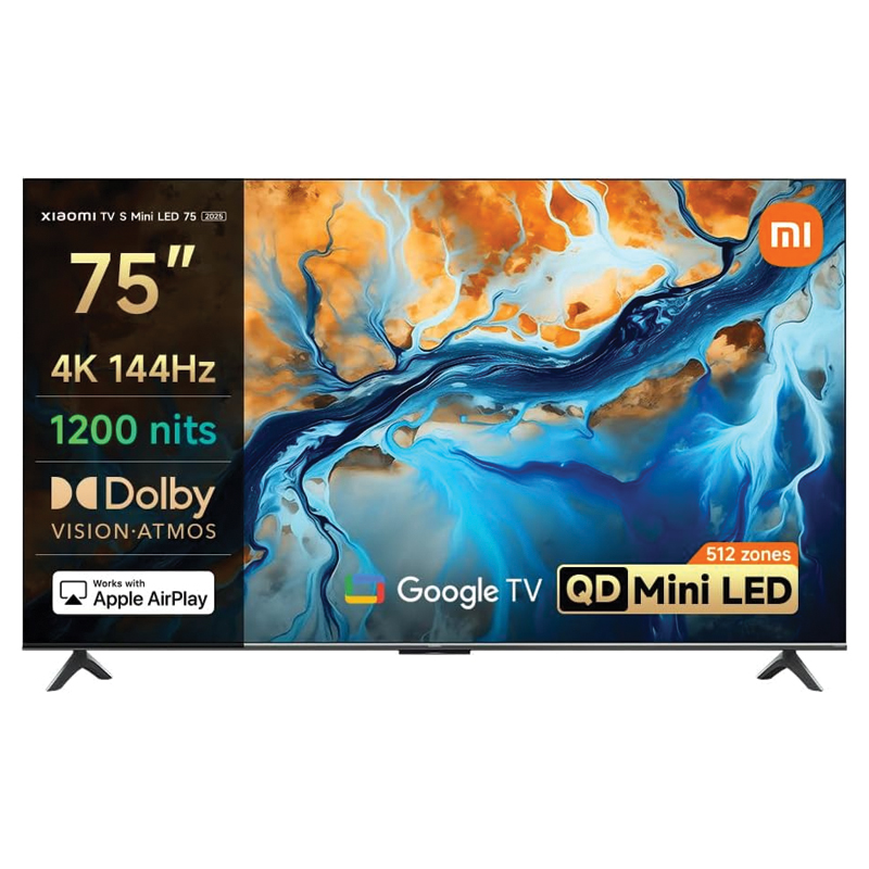 Xiaomi TV S Mini LED 2025 – 75″ (Bright 4K QD-MiniLED display with accurate color | 144Hz refresh rate | Premium metal finish with ultra slim-bezel design | Powerful AI engine for image enhancement)