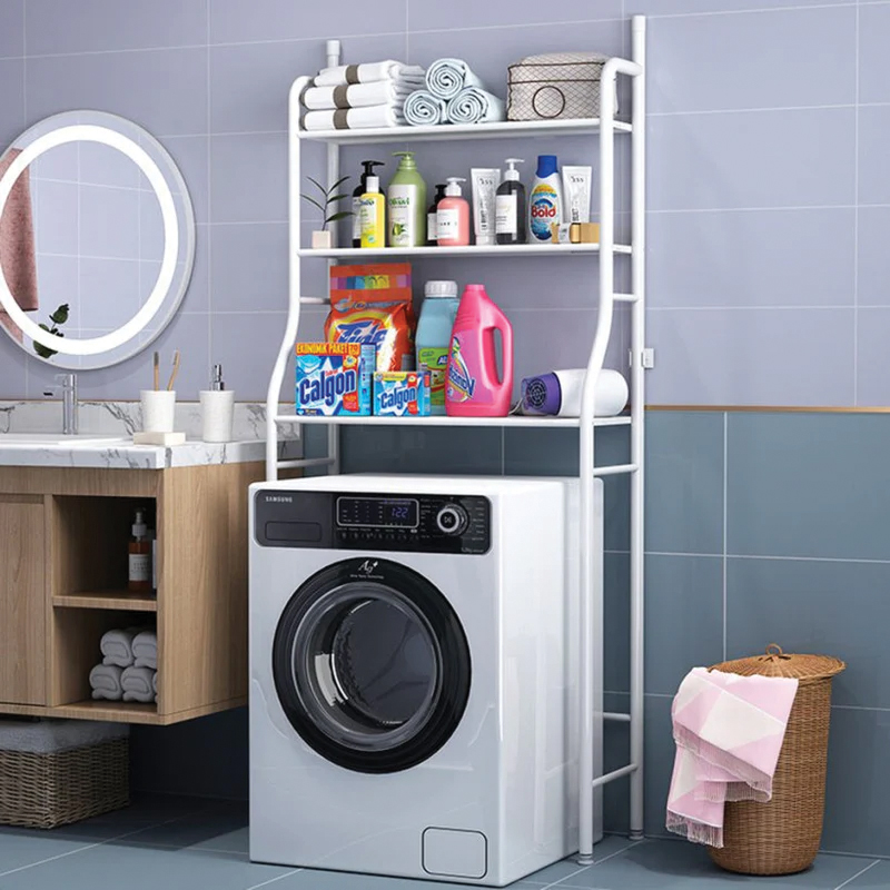3 Layer Metal Washing Machine Storage Rack – White