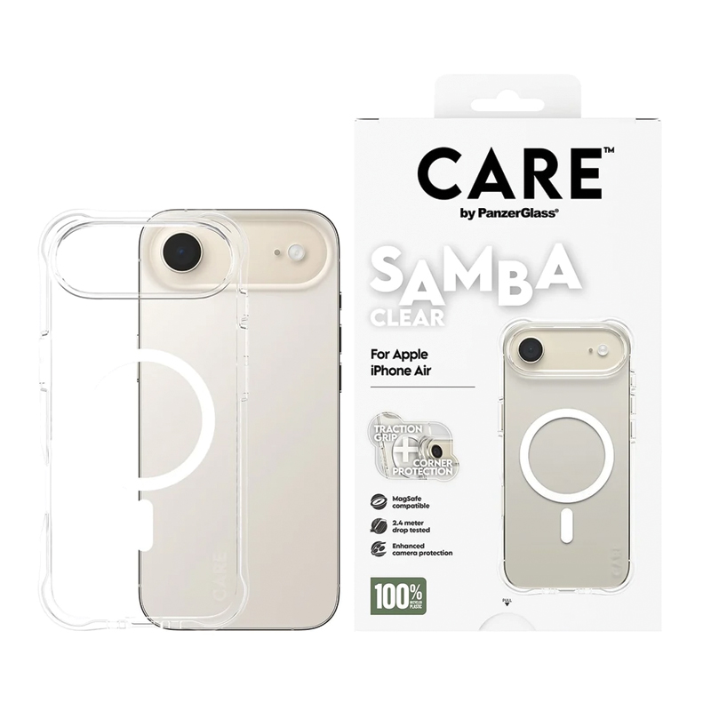 CARE by PanzerGlass® Case for iPhone 17 Air | Samba Transparent with White MagSafe | Clear TPU + Polycarbonate | MagSafe Compatible | Shock-Absorbent | Transparent