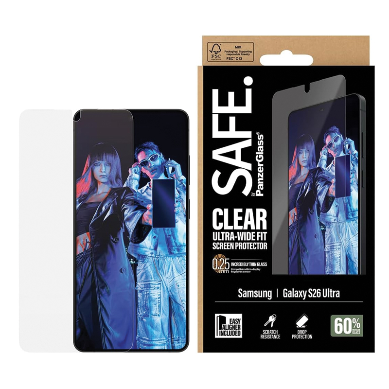 SAFE. by PanzerGlass® Screen Protector for Samsung Galaxy S26 Ultra | Ultra-Wide Fit | Tempered Glass | EasyAligner Installation Tray | Scratch & Impact Resistant | Fingerprint Resistant | Crystal Clear