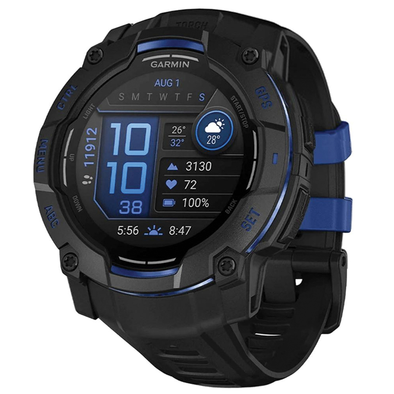 Garmin Instinct 3 GPS Smartwatch | 50mm | AMOLED | Black | Black/Bolt Blue Band | 010-03020-03