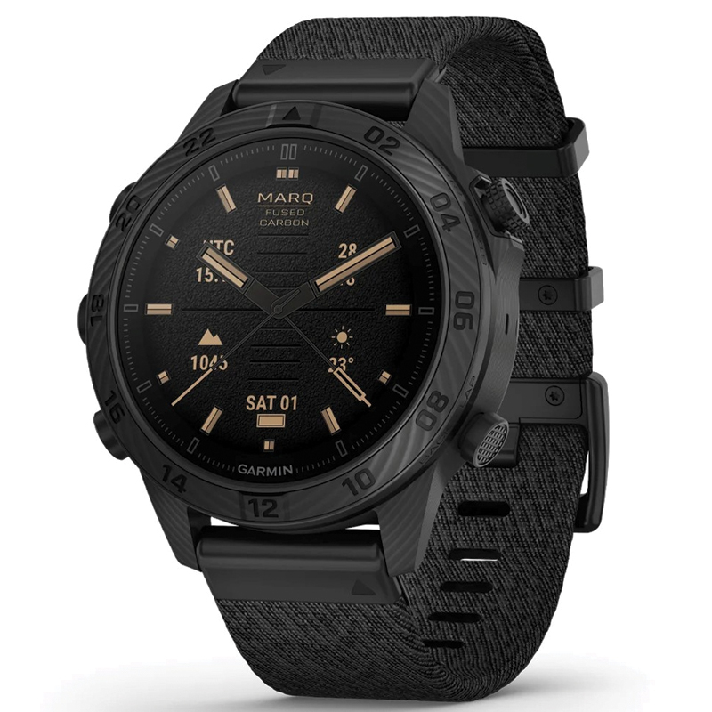 Garmin MARQ Commander (Gen 2) Luxury GPS Smartwatch | 46mm | AMOLED Sapphire | Fused Carbon Fiber | Jacquard Nylon Strap | 010-02722-01
