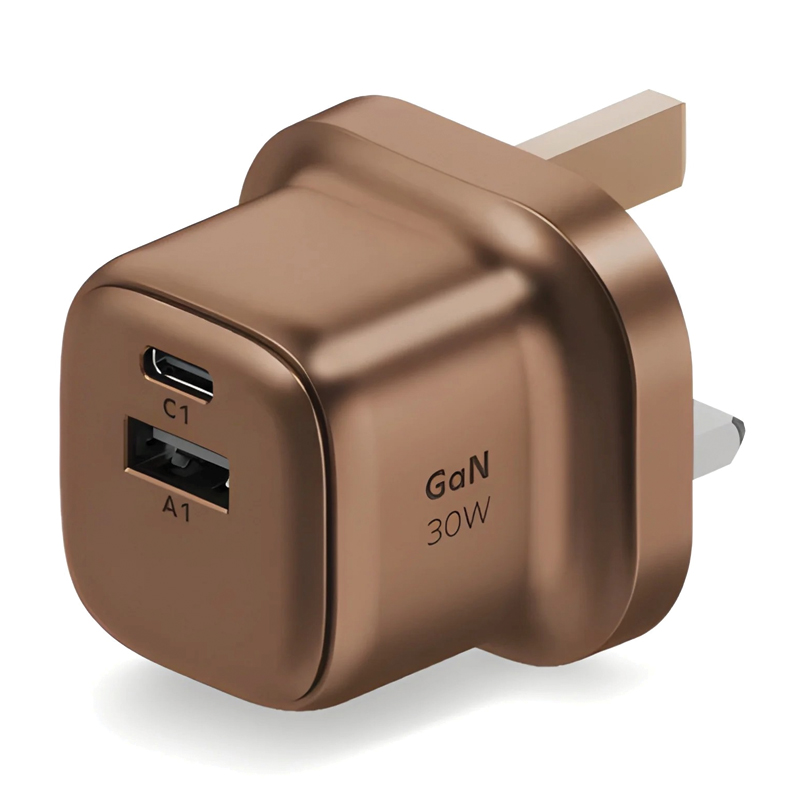 MOMAX 1-Charge 30W 2-Port GaN Charger – USB-C + USB-A – UM71UKL2 – Desert Titanium