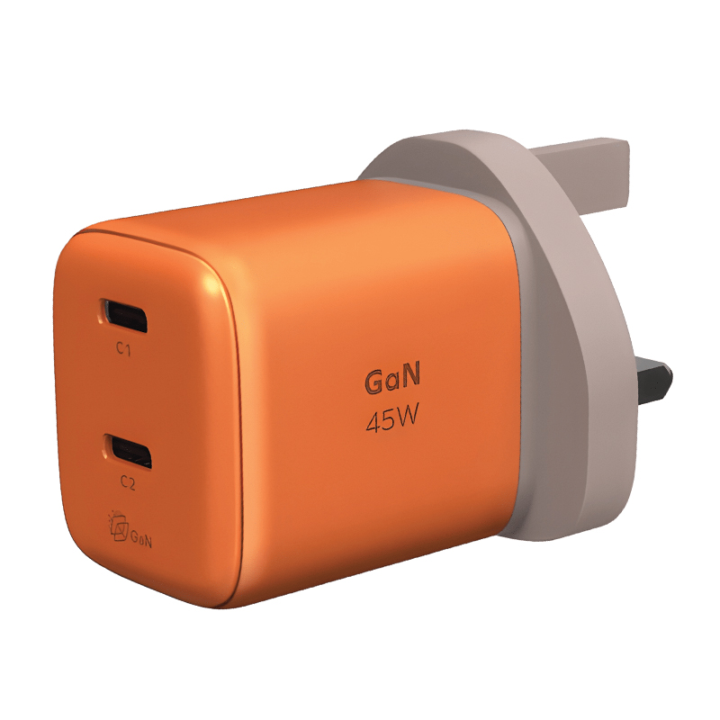 MOMAX 1-Charge 45W 2-Port GaN Charger – Dual USB-C – UM81UKM – Orange