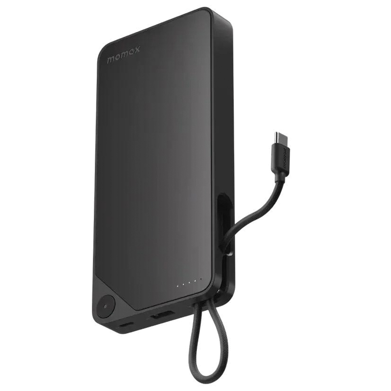 MOMAX 1-Power X 20000mAh Power Bank – 30W PD – Built-in USB-C Cable – USB-C + USB-A – IP153D – Black