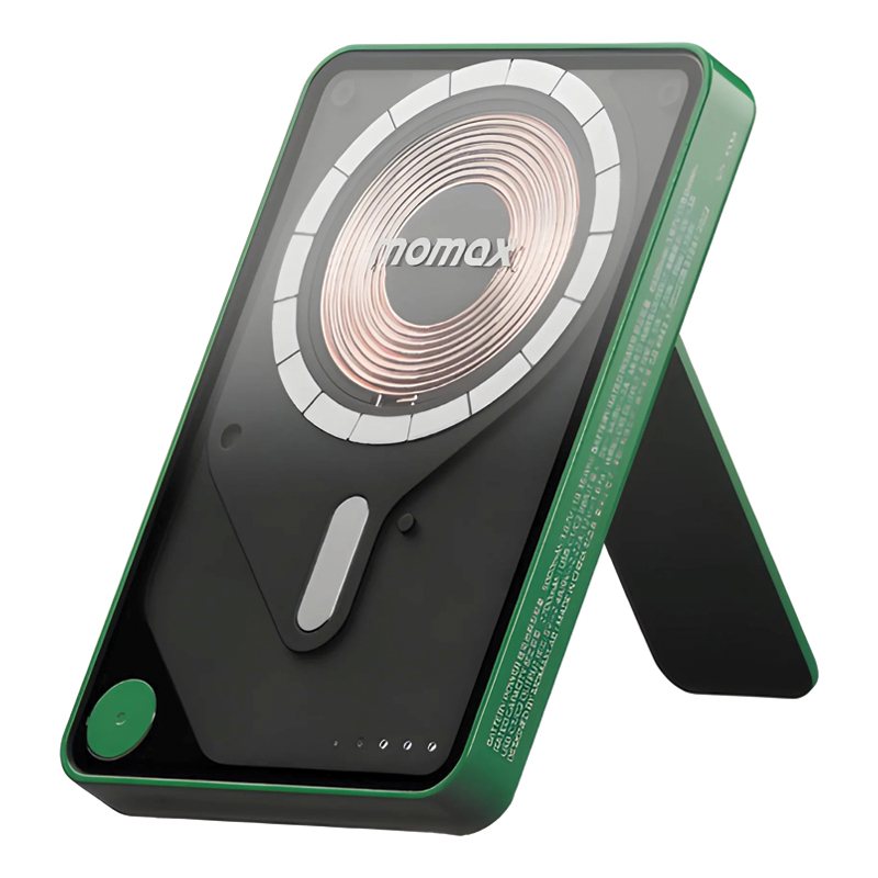 MOMAX 1-Power X Pro 5000mAh Magnetic Wireless Power Bank – 15W Wireless – 20W PD – Built-in USB-C Cable – IP131HKG – Green