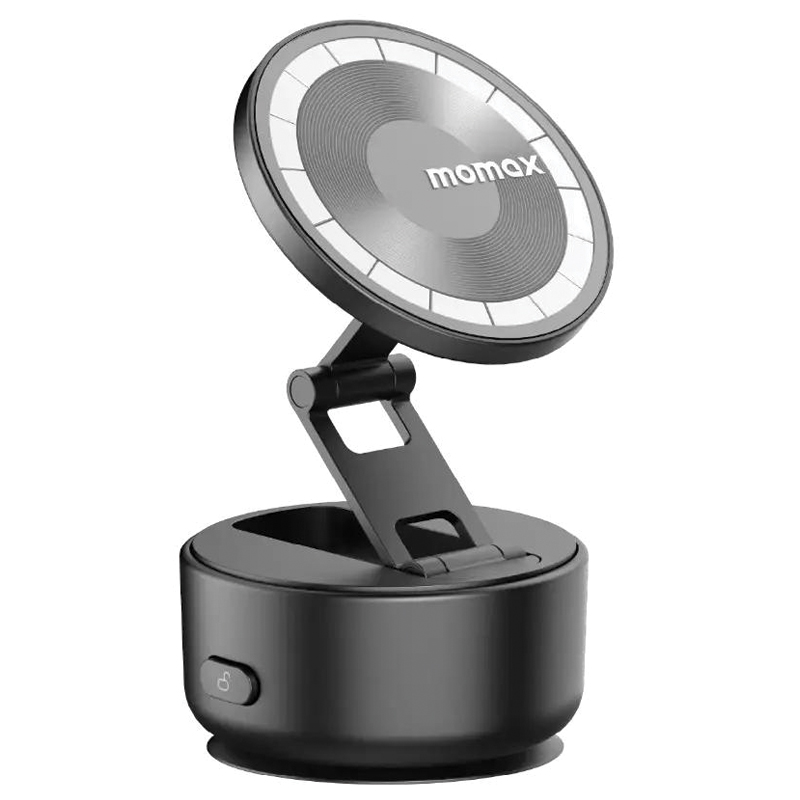 MOMAX 1-Snap Go Auto Suction Magnetic Phone Stand – 360° Rotation – Motorized Suction – KH20D – Black