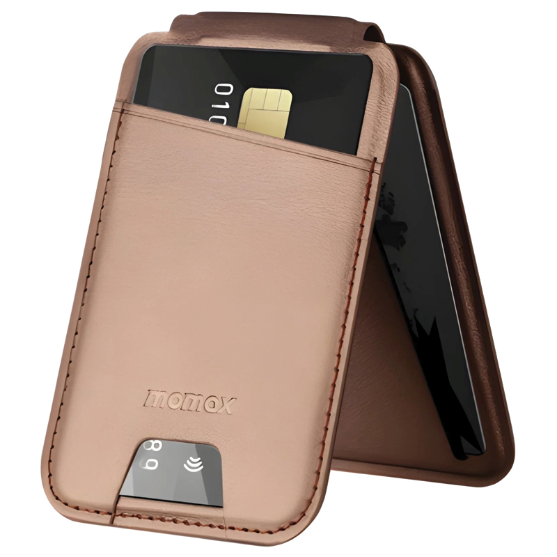 MOMAX 1-Wallet Magnetic Card Holder with Stand – MagSafe – Holds 3 Cards – SR29L2 – Rose Gold
