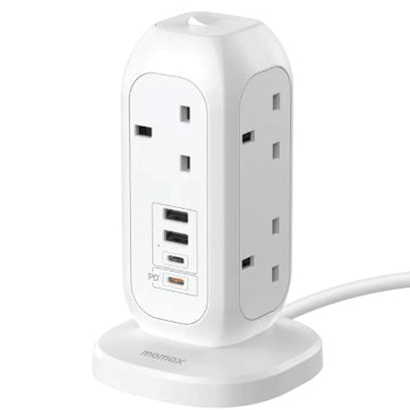 MOMAX OnePlug 7-Outlet Power Strip with USB – White