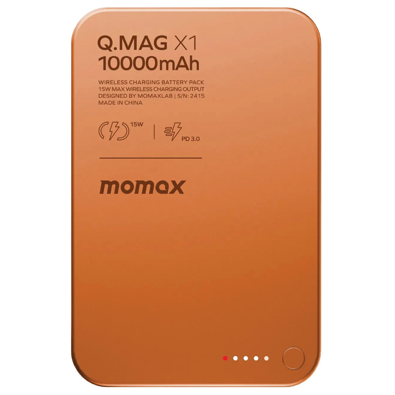 MOMAX Q.Mag X1 10000mAh Magnetic Wireless Power Bank – 15W Wireless – 20W PD – IP117AM – Cosmic Orange