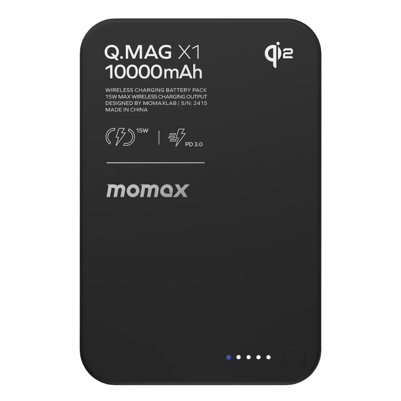 MOMAX Q.MAG X1 QI2 10000mAh GEN2 15W MAGSAFE WIRELESS POWER BANK-BLACK